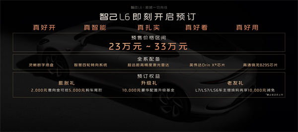 “超級智能轎車”智己L6正式發(fā)布，預(yù)售價格23萬元~33萬元 尖端科技首搭之王